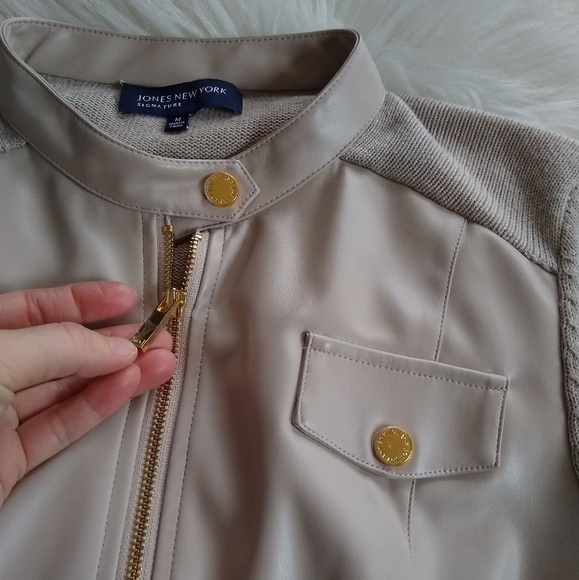 JONES NEW YORK tan faux leather knit Jacket - Picture 2 of 8